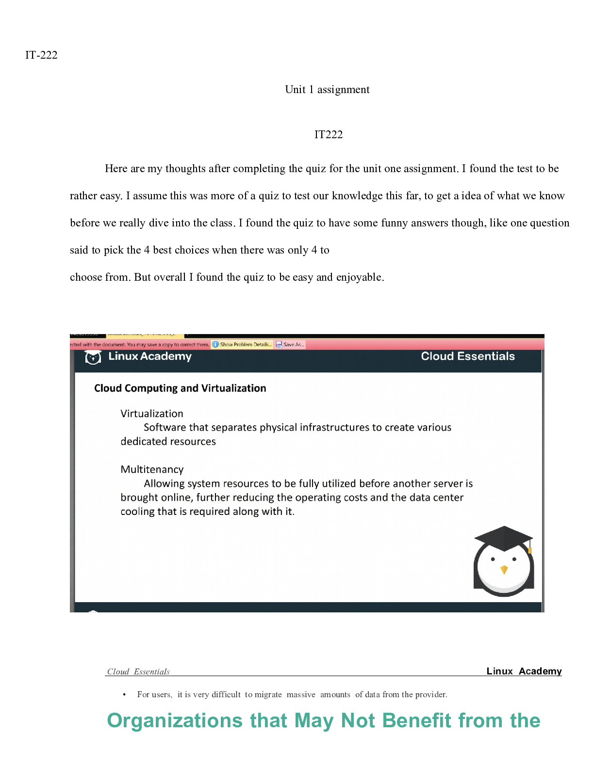 Preview image for IT222 unit1.docx  IT-222  Unit 1 assignment  IT222  Here are my thoughts after completing